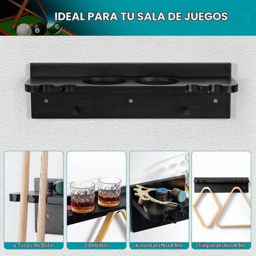 Vista 2 de XCSOURCE - Estante de pared para taco de piscina con soporte para bebidas y almacenamiento de bolas