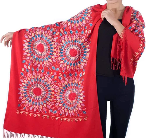 Vista 5 de Urban CoCo Bufanda bordada de gran tamaño con borlas para mujer