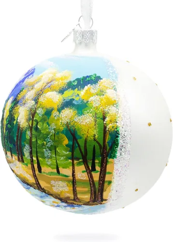 Vista 6 de Adorno de Navidad de bola de vidrio de pintura de río de montaña 4 pulgadas