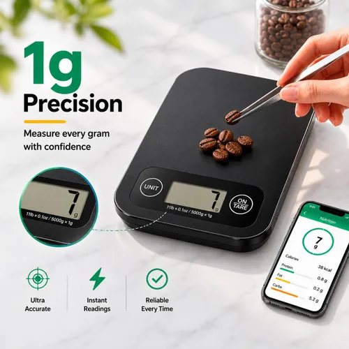 Vista 5 de URAMAZ Báscula de alimentos con calculadora nutricional, báscula digital de alimentos para báscula de cocina gramos y onzas, báscula inteligente
