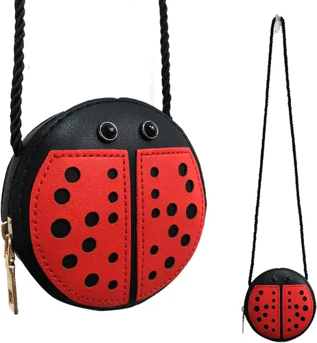 Vista 6 de Bolso de mariquita para niñas pequeñas, mini bolso cruzado de piel sintética, monedas, juguetes de mariquita para niños y niñas, regalo