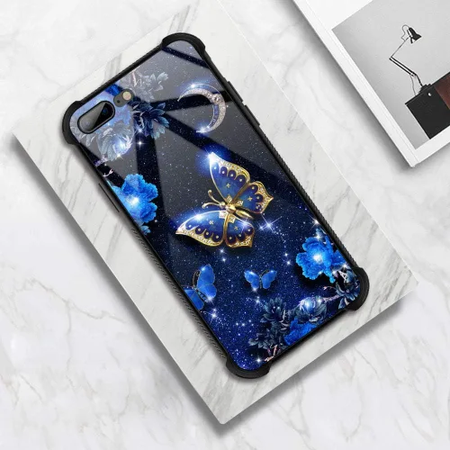 Vista 5 de Funda compatible con iPhone 8, funda para niñas y mujeres, cielo azul, flor, luna y mariposa