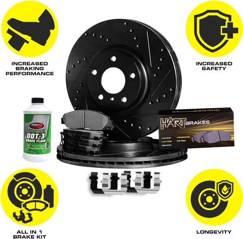 Vista 4 de Hart Brakes Kit de frenos y rotores delanteros traseros Pastillas de freno delanteras y traseras Rotores y pastillas de freno Pastillas