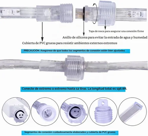 Vista 6 de Guirnalda de luces LED, 5 metros, tira de luces impermeable y conectable, 3000K blanco suave, iluminación de ambiente para interiores y exteriores