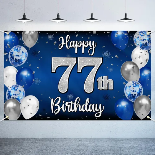 Vista 62 de Decoración de feliz cumpleaños número 100, globo azul y plateado grande cartel de fondo de cumpleaños de 100 años - Suministros para fiesta