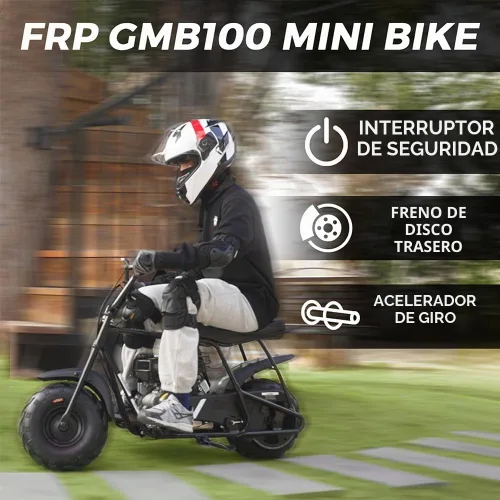 Vista 6 de FRP GMB100 Plus Gas Mini Bike 99cc 4 tiempos todoterreno Faro y polaina Negro