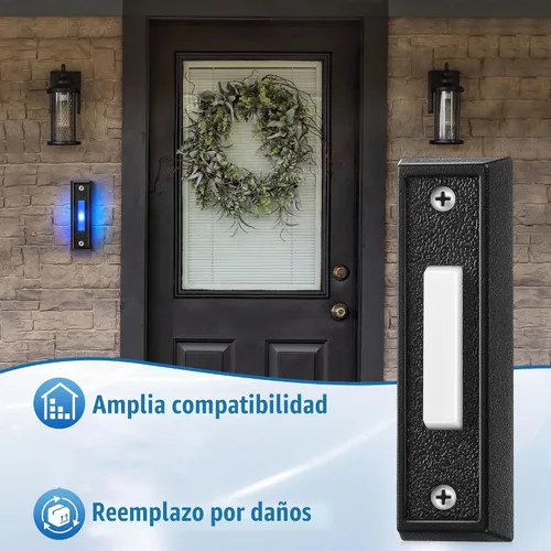 Vista 7 de 1 botón de timbre iluminado con cable, interruptor LED azul, negro, luz azul
