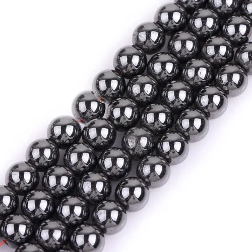 Vista 7 de GEM-Inside - Cuentas redondas sueltas de hematita negra natural de 0.079 pulgadas para hacer joyas, 15 pulgadas