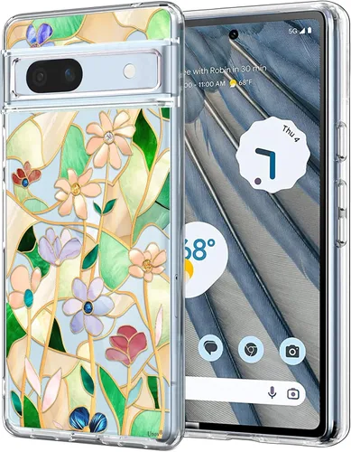 Vista 10 de Unov Funda para Pixel 7a, transparente con diseño, ajuste delgado, buen agarre, funda de teléfono en relieve, cubierta protectora a prueba