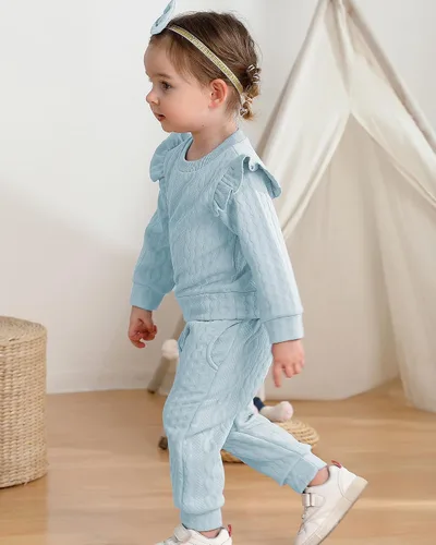 Vista 4 de Mioglrie Conjunto de ropa de bebé para niña, tops y pantalones, ropa para niñas pequeñas, sudaderas para bebés