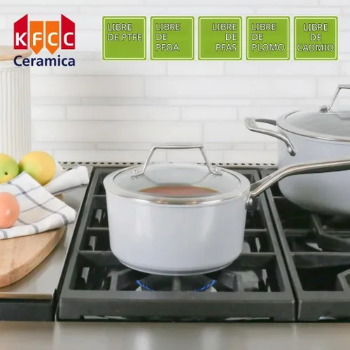 Vista 3 de TECHEF - CeraTerra Collection, cacerola antiadherente de cerámica de 2 cuartos con tapa de vidrio (sin PTFE, PFAS ni PFOA), fabricada en Corea