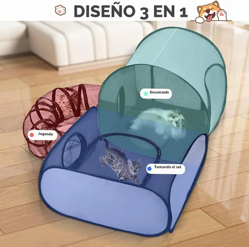 Vista 2 de Corralito para perros TailTastic con túnel envolvente, corralito para gatos al aire libre/interior con lados suaves y transpirables, tienda