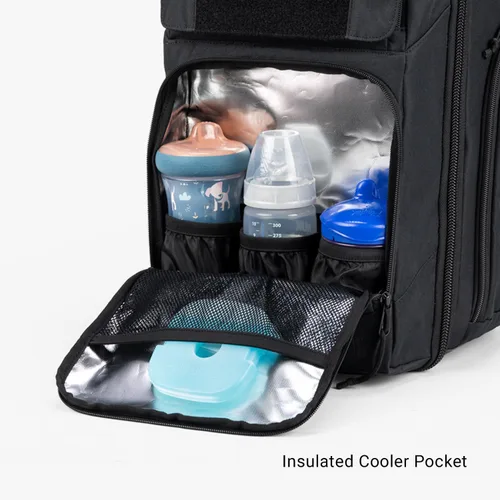 Vista 5 de Tactical Baby Gear Mochila táctica diaria para pañales para papás, incluye cambiador, correas de cochecito, toallitas integradas y bolsa enfriadora