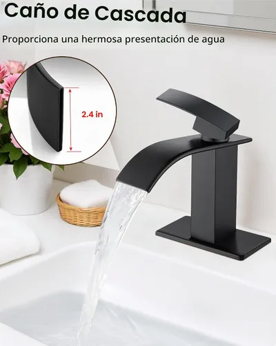 Vista 3 de Midanya Grifo de baño cascada 1 agujero, sin drenaje, negro mate
