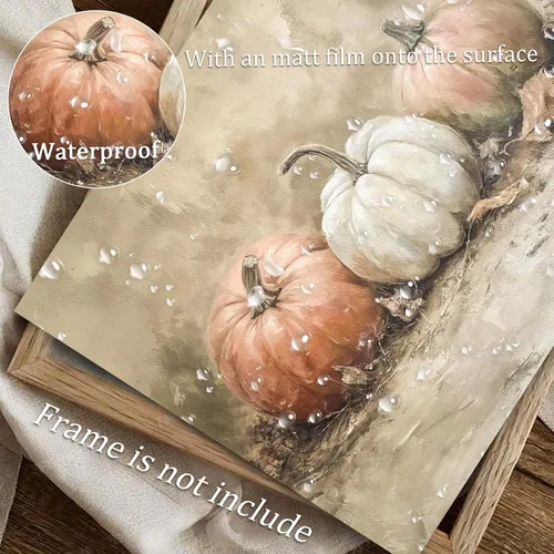 Vista 4 de uniro Arte de Pared de Pintura Rústica de Calabaza de Otoño, Pintura de Naturaleza Muerta de Calabaza, Arte Rústico de Otoño, Impresión de Pared