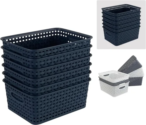 Vista 9 de Cesta de cocina de plástico, cestas de almacenamiento tejidas, 6 paquetes de color verde oscuro