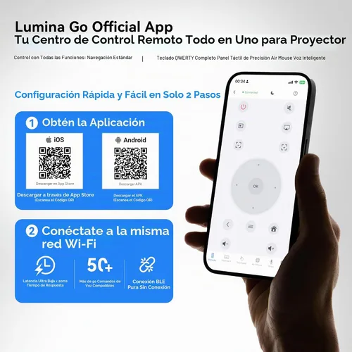 Vista 15 de Mini proyector para dormitorio con WiFi y Bluetooth bidireccional 1080P 4K soporte inteligente Android TV OS Aplicaciones integradas Keystone