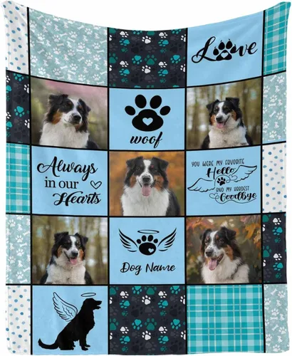 Vista 7 de InterestPrint Manta de perro personalizada en memoria amorosa de la pérdida con imágenes y nombre, regalo personalizado de recuerdo de condolencias