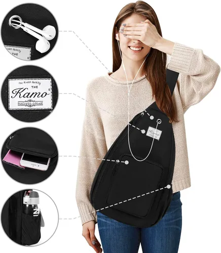 Vista 3 de Kamo Mochila bandolera para el pecho, bandolera para ciclismo, viajes, senderismo, mochila para hombres y mujeres con agujero para auriculares