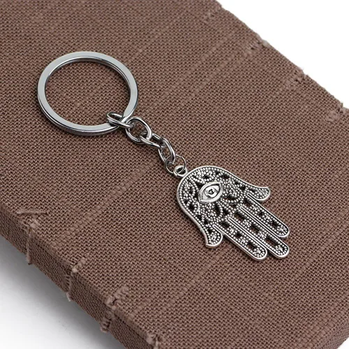 Vista 4 de Meiligo® Moda retro mal de ojo llavero joyería hueco protector mano de Fatima Palm Charm Key Rings