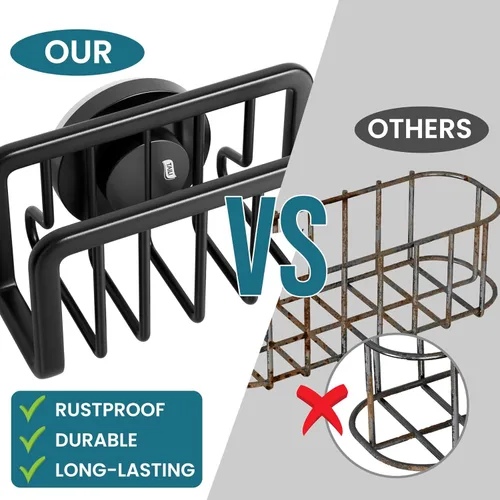 Vista 4 de TAILI Soporte de esponja para fregadero de cocina con ventosa fuerte, organizador de fregadero de aluminio a prueba de óxido, soporte de esponja
