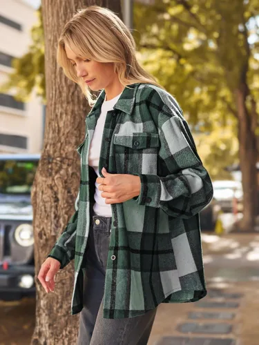 Vista 3 de AUTOMET Womens Casual Plaid Shacket Button Down Long Sleeve Shirts 2024