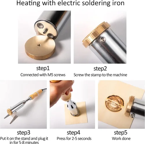 Vista 2 de STAMTECH Hierro eléctrico personalizado de marca para madera, sellos de letras para quemar madera, herramientas de madera para alimentos de cuero