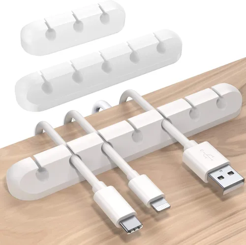 Vista 9 de SOULWIT Clips de soporte para cables, paquete de 3 clips organizadores de cables de silicona autoadhesivos para escritorio, cable de carga USB