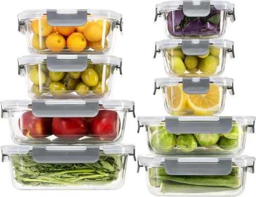 Vista 9 de S SALIENT 18 recipientes de vidrio para almacenamiento de alimentos con tapas, recipientes de vidrio para preparación de comidas, recipientes