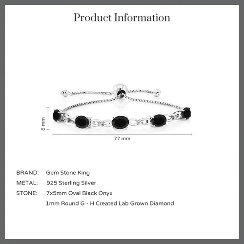 Vista 99 de Gem Stone King Pulsera de tenis de diamantes cultivados en laboratorio con piedra natal de 3-6 quilates para mujer, plata de ley 925, ovalada