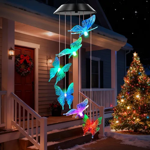 Vista 15 de Campanillas de viento solares para exteriores, luces que cambian de color, regalo para mujeres, mamá, abuela, hermana, mejores regalos, campanillas