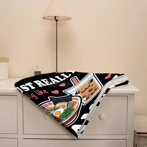 Vista 6 de Manta de burbujas Ramen de forro polar, regalo Kawaii para niñas, adolescentes, amantes de los fideos, té de burbujas, 40 x 50 pulgadas, manta