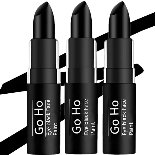 Vista 9 de Go Ho Barra de pintura facial negra fácil de colorear, tiras de ojos impermeables para palo de béisbol, accesorios de fútbol, lápiz labial y pintura