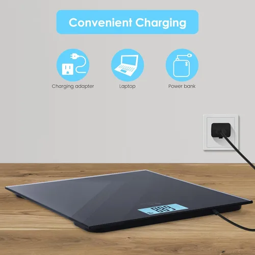 Vista 7 de himaly Báscula digital de peso corporal, báscula de baño recargable tipo C con tecnología Step-On, pantalla de luz trasera, escala de peso digital