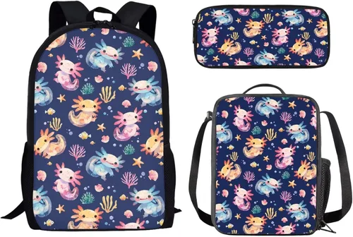 Vista 26 de Paquete de 3 bolsas escolares con estampado de bandera estadounidense para niños, mochila de gran capacidad para laptop, con cremallera, estuche