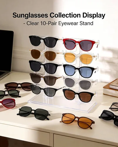 Vista 4 de MAGIKON Soporte de 5 capas para gafas, gafas, gafas de sol, soporte de exhibición de marco de moda (dos filas, transparente)