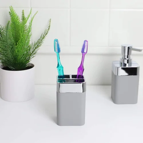 Vista 5 de Home Basics TH35007, Portacepillos de dientes, Gris