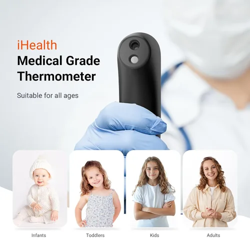 Vista 5 de iHealth Termómetro digital sin contacto para la frente para adultos, bebés, niños, 3 sensores ultra sensibles, retroalimentación de vibración Negro