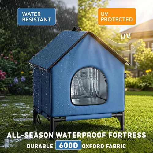 Vista 6 de Casa grande para gatos para exteriores e interiores, fácil de poner, refugio para gatos autocalentamiento para invierno, aislado y resistente a