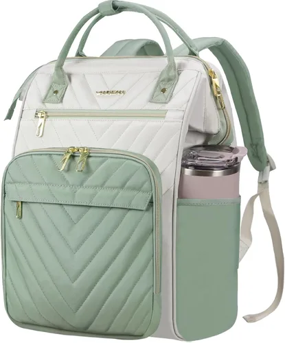 Vista 10 de VANKEAN Mochila para portátil de 17 pulgadas para mujeres y hombres, bolsa de trabajo de computadora de moda, Beige-café, 15,6 pulg., 7702