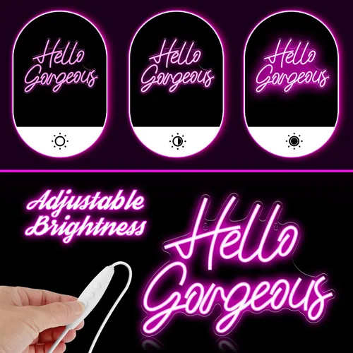 Vista 4 de Kavaas Letreros de Neón Hello Gorgeous para Decoración de Pared, Letrero de Luz de Neón Hello Gorgeous con Interruptor Regulable - Letrero Hello