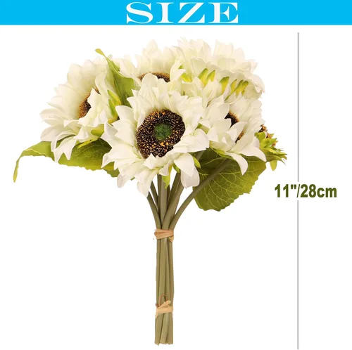 Vista 2 de 2 ramos de girasoles artificiales, ramo de 22 pulgadas con 9 girasoles de seda, flores artificiales para boda, novia, dama de honor, centro de mesa