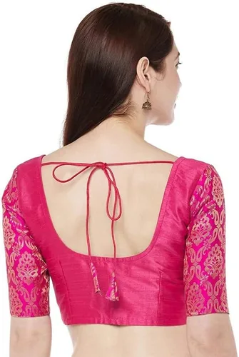 Vista 3 de Indian Hawker Blusa de sari con mangas hasta el codo de Bollywood Georgette para mujer
