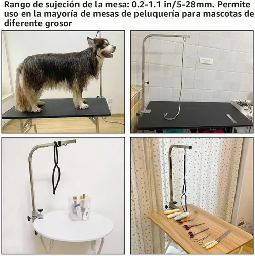 Vista 4 de Abrazadera de metal para brazos de mesa de aseo para mascotas, aleación de aluminio resistente, soporte de corte de pelo para perros y gatos