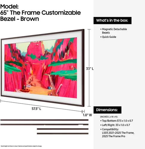 Vista 2 de Samsung Bisel personalizable The Frame de 65 pulgadas (modelo 2025), magnético, instalación rápida y fácil, VG-SCFF65BWBZA, marrón moderno