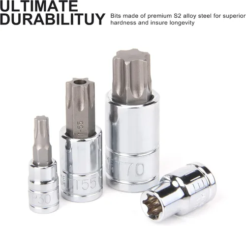Vista 3 de CASOMAN Master Torx Bit Socket y Torx externo juego de 60 piezas, acero S2 y Cr-V, E4-E24, T6-T70, TT6-TT70, TP8-TP60