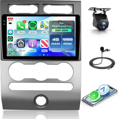 Vista 12 de Estéreo de coche Android de 4 núcleos+64G para Ford Expedition 2007-2014 (A/C) inalámbrico Carplay Android Auto, radio de pantalla táctil de 9