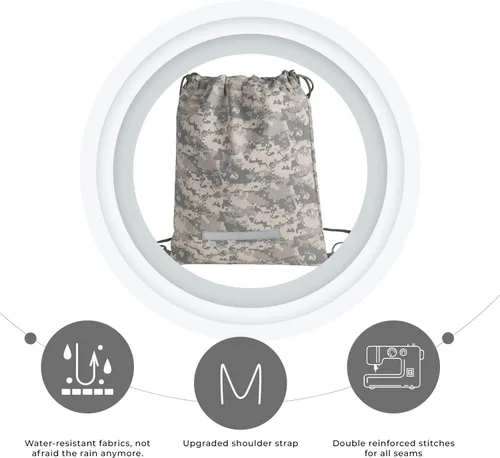 Vista 6 de ImpecGear Mochila con cordón resistente camuflaje ejército azul marino bolsa de saco militar, Paquete de 3, Cordón