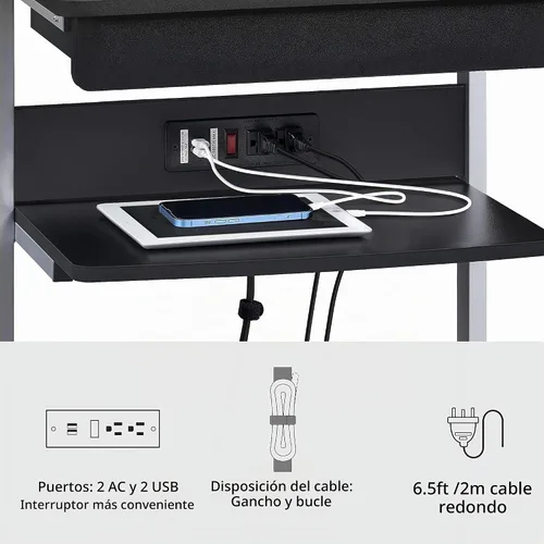 Vista 5 de Yaheetech Escritorio pequeño para computadora con toma de corriente