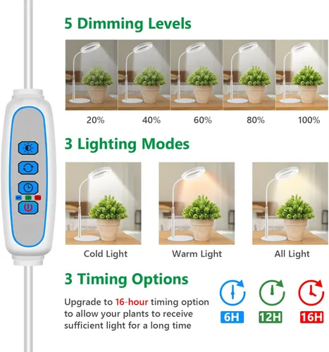 Vista 3 de Aumtrly Luces de cultivo para plantas de interior, luz de escritorio de 80 LED de espectro completo para el cultivo de plantas pequeñas, lámpara